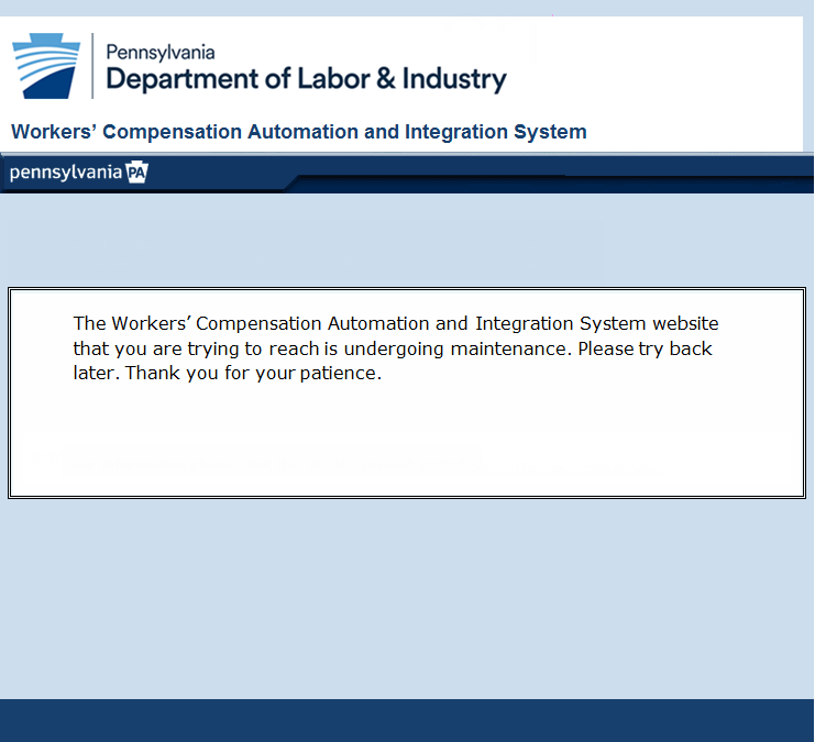 Workers Compensation Automation Integration System is currently offline